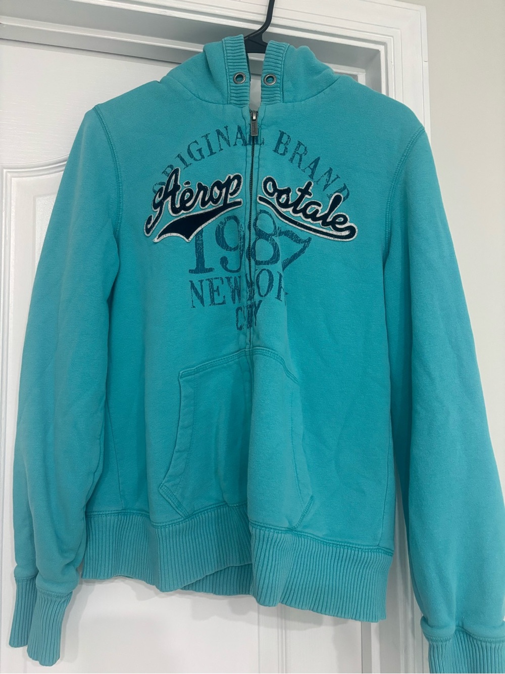 Y2K Aeropostale Teal Zip Front Hooded Sweatshirt